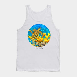 Caribbean unveiled on silk | Sea Turtle & Elkhorn Coral Tank Top